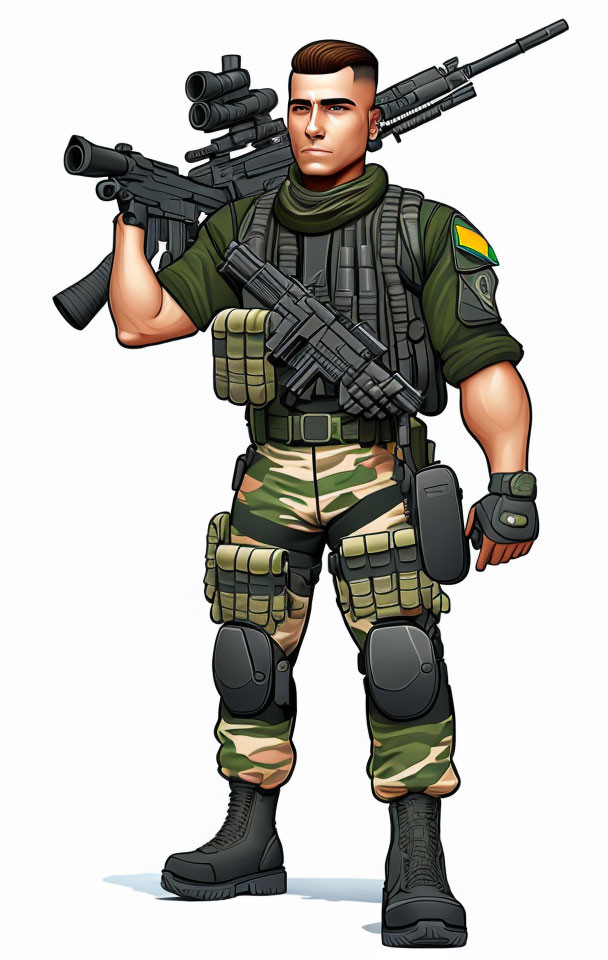 Military soldier illustration with assault rifle and combat gear