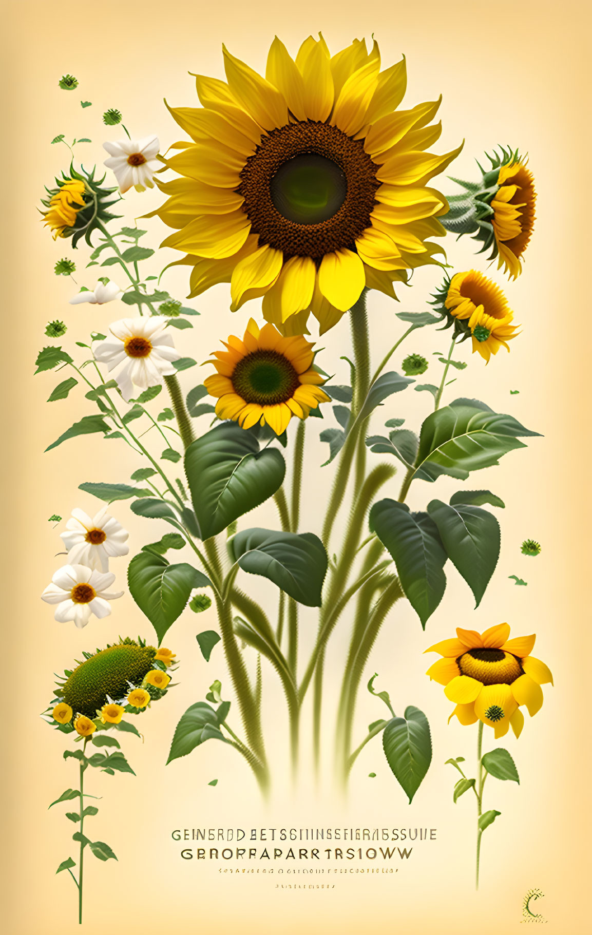 Sunflower Growth Stages and Daisies on Beige Background