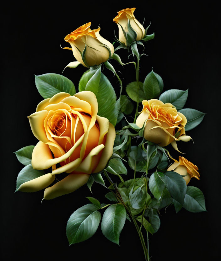 Yellow Roses Bouquet on Dark Background