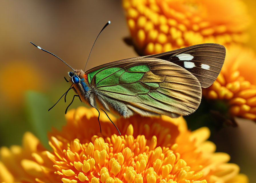 Colorful Butterfly Resting on Orange Marigold