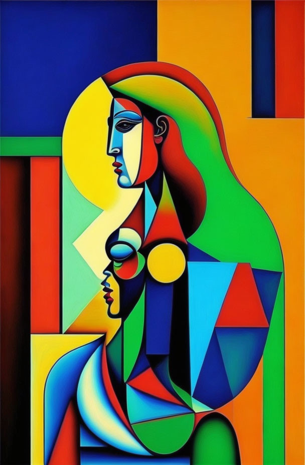 Vibrant Cubist-style Portrait of Woman in Colorful Geometric Shapes