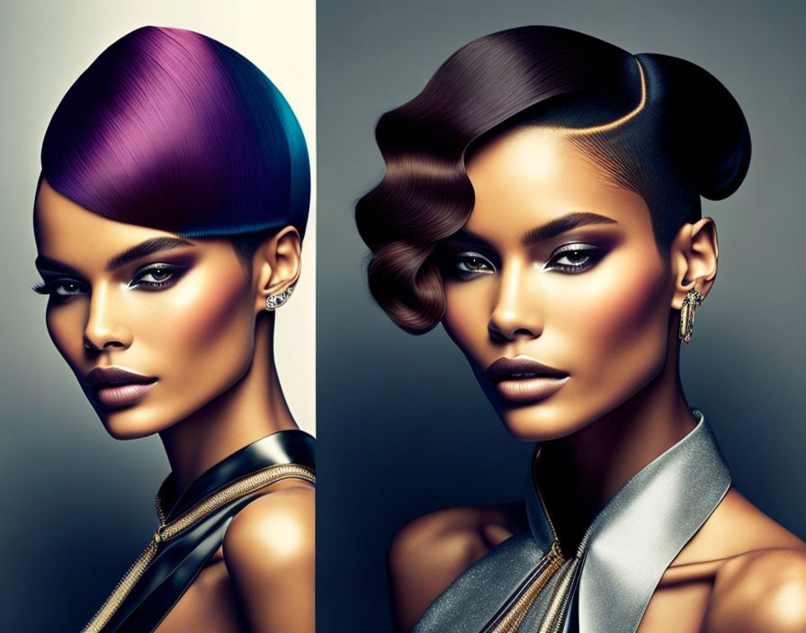 Artistic Makeup and Avant-Garde Hairstyles in Purple and Brown with Metallic Accessories