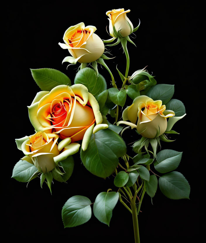 Yellow Roses Bouquet on Dark Background with Gradient Bloom