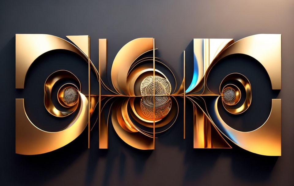 Geometric 3D metallic art spelling "WORK" on dark backdrop