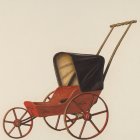 Vintage-style Baby Stroller with Wicker Basket and Leather Accents