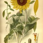 Sunflower Growth Stages and Daisies on Beige Background