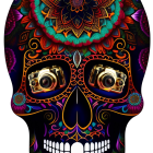 Colorful Day of the Dead skull with floral patterns