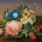 Classic Still Life Painting: Colorful Flowers in Golden Bowl