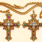 Ornate Golden Crosses with Gemstone Embellishments on Chain