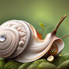 Oyster shell with pearls on greenery and garnish