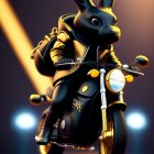 Black Rabbit in Jacket on Scooter at Night Streetlights