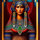 Colorful digital artwork of Egyptian queen with elaborate headdress and jewelry.