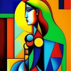 Vibrant Cubist-style Portrait of Woman in Colorful Geometric Shapes