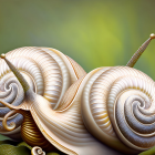 Intricately patterned snails on mossy surface