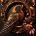 Detailed Wooden Eagle Carving in Ornate Circular Frame