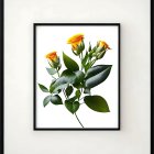 Realistic drawing of three yellow roses in a frame