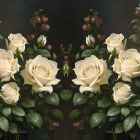 Cream Roses and Pink Rosebuds in Vase Still Life Display