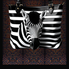 Zebra-Striped Handbag with 3D Zebra Head on Brown Background