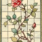 Vibrant Pink Rose Stained Glass Window with Geometric Pastel Background