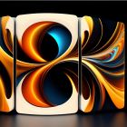 Colorful Swirling 3D Art: Gold, Orange, and Blue Shapes on Dark Background