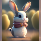 Adorable rabbit with bow tie in Easter egg and bush scene