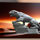 Muscular Panther Sculpture in Stylized Landscape at Sunset