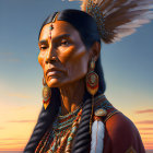 Elder in Feather Headdress and Regalia in Desert Portrait