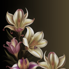 Detailed Lotus Flowers with White and Pink Petals on Dark Background