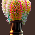 Stylized digital artwork of cream and purple flower in metallic vase