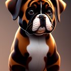 Brown and Black Puppy Digital Illustration with Expressive Eyes