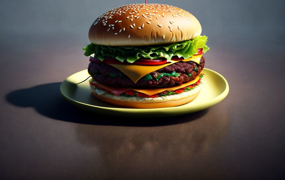 Classic Cheeseburger with Lettuce, Tomato, Cheese, and Beef Patty on Sesame Seed Bun