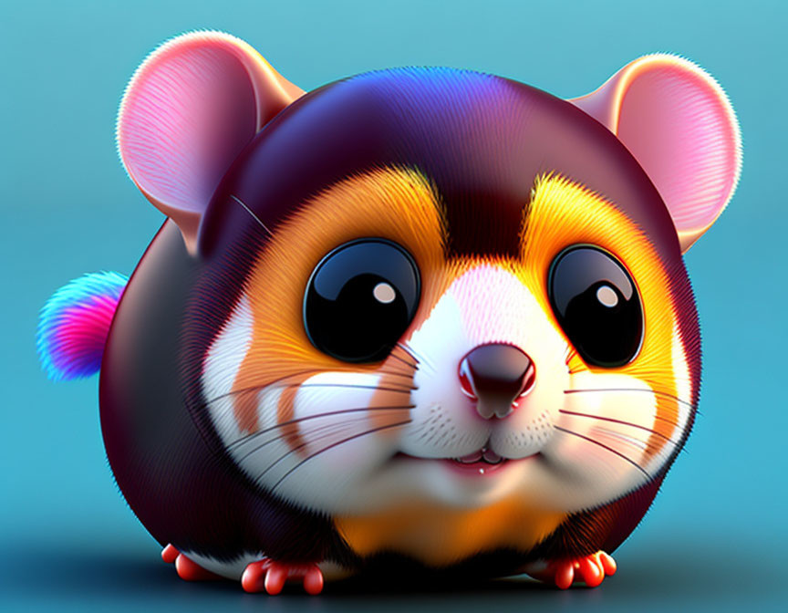 Chubby Cartoonish Hamster with Glossy Black-Brown Head