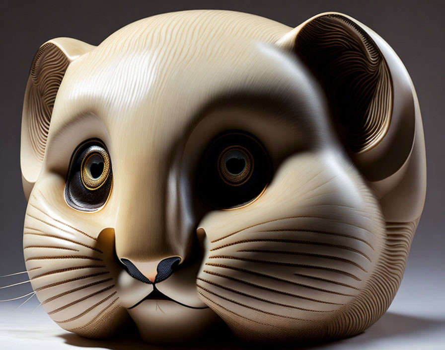 Intricate Cat Head Sculpture with Realistic Eyes and Patterns