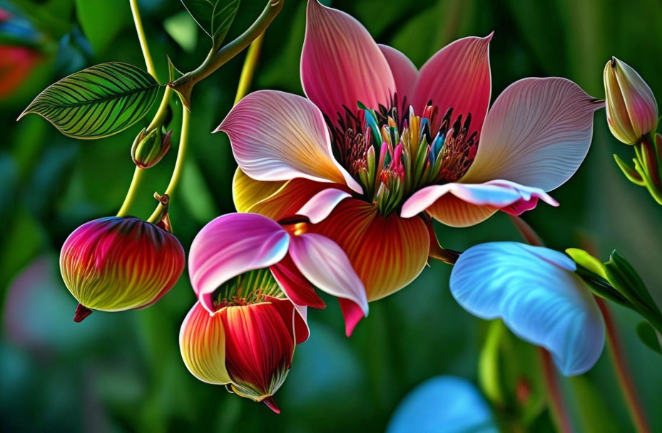 Pink and White Petals Unfurling Among Green Leaves