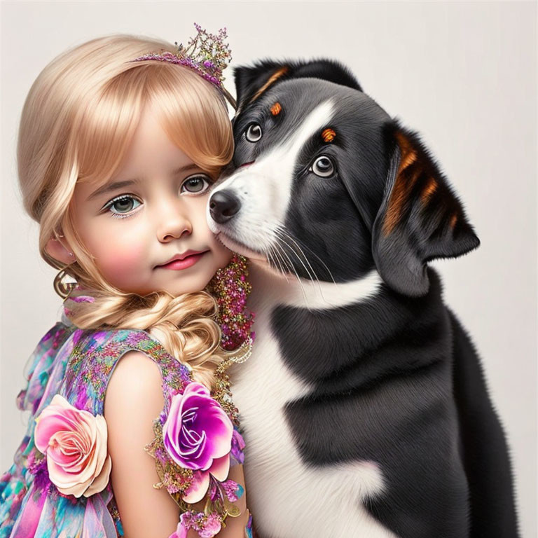 Blonde Girl in Floral Dress with Unique Dog