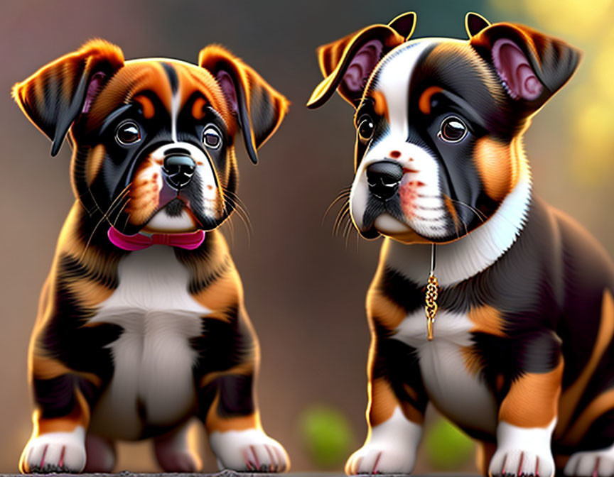 Colorful Cartoon-Style Puppies with Glossy Fur and Expressive Eyes