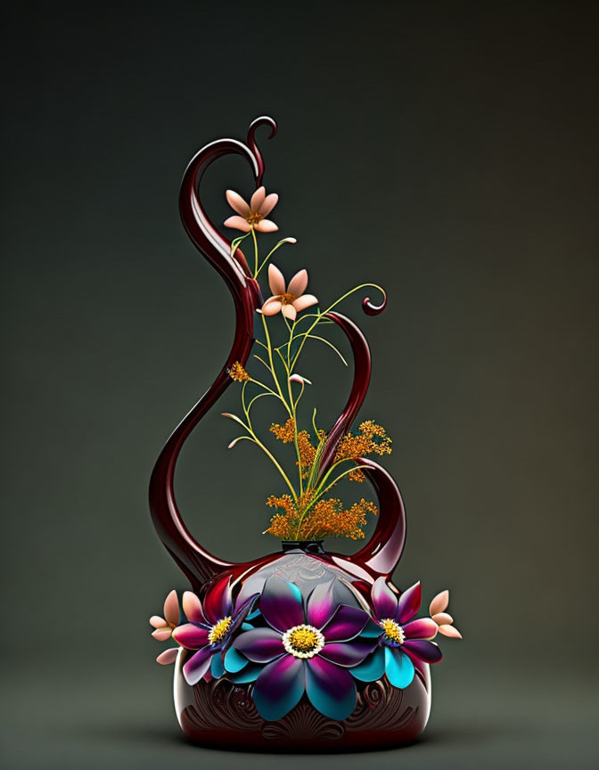 Vibrant stylized flower vase on gradient background