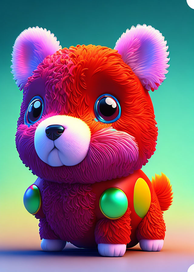 Colorful 3D illustration of fluffy red puppy on gradient background