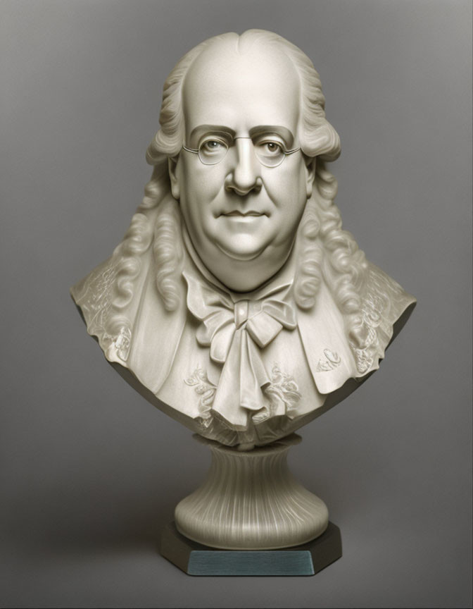 Man's Bust Sculpture with Full Wig and Ruffled Cravat