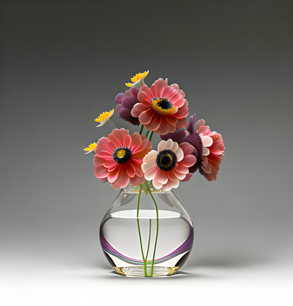 Colorful Gerbera Flowers in Round Glass Vase