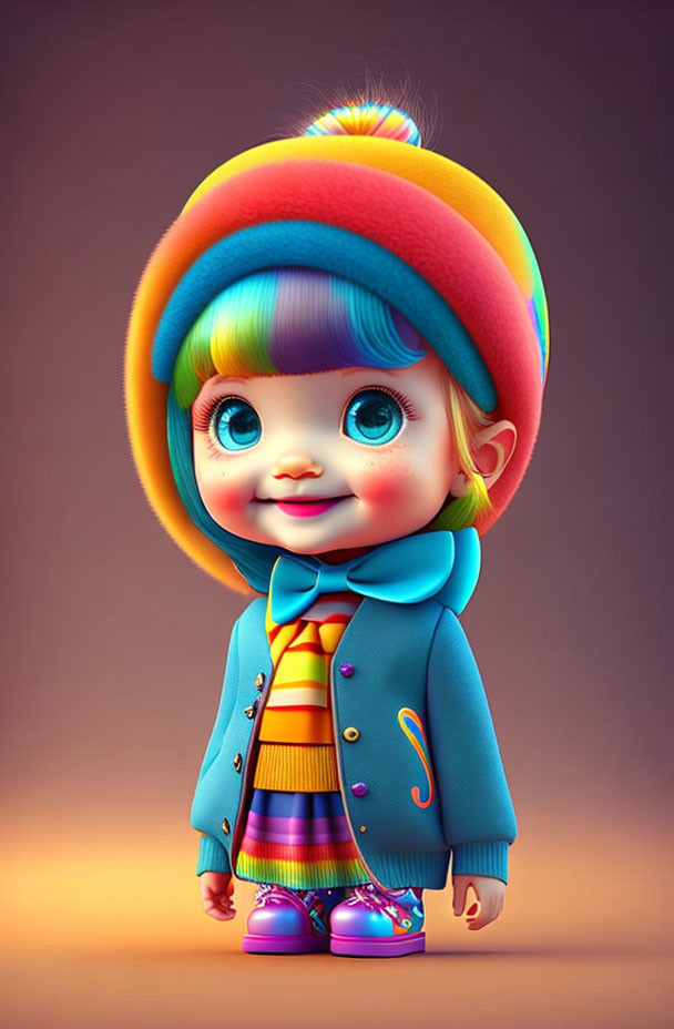 Vibrant digital artwork of a stylized child in colorful outfit