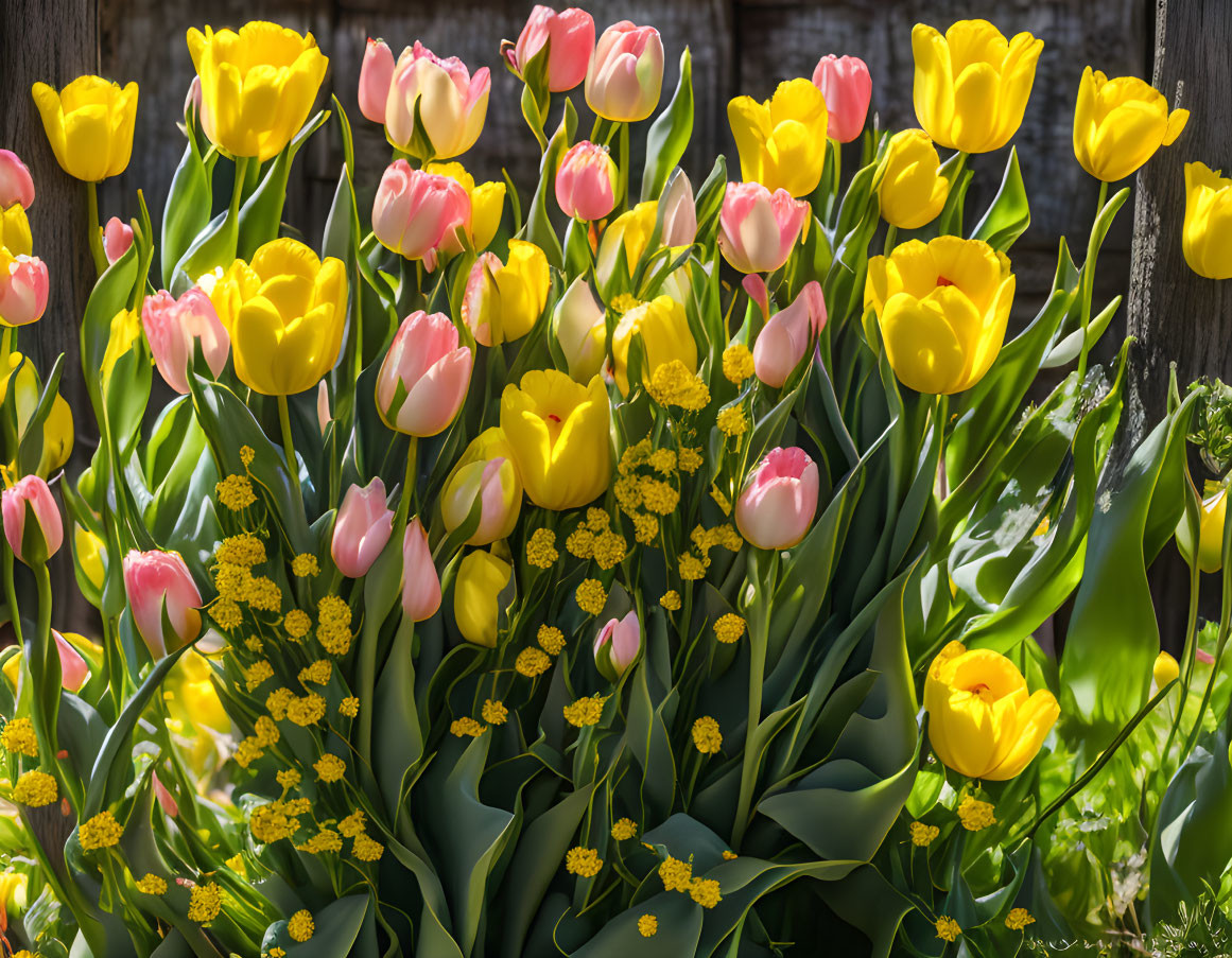 Colorful Tulip Garden Backlit by Sunlight