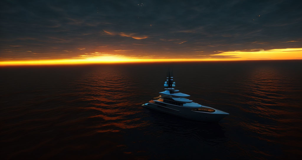 Luxurious Yacht Sailing on Calm Ocean at Sunset