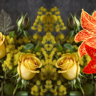 Vibrant Yellow Roses and Orange Lilies with Green Foliage on Dark Background