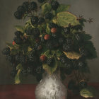 Fresh Blackberries in White Vase with Gold Accents and Moody Background