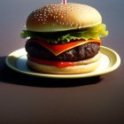 Classic Cheeseburger with Lettuce, Tomato, Cheese, and Beef Patty on Sesame Seed Bun