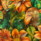 Floral pattern with gold and orange flowers on textured background