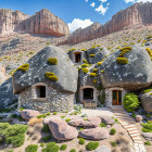 Stone House with Boulder-shaped Structures in Desert Landscape