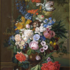 Traditional Still Life Painting: Colorful Flowers in Bronze Vase