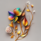 Stylized Flowers and Leaves in Warm Tones with Paper Cut-Out Effect